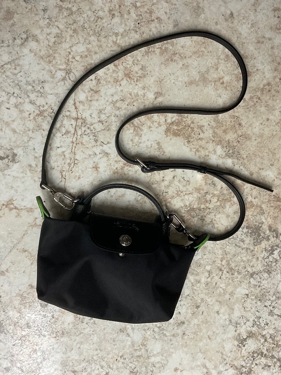 Longchamp Handbags - Longchamp Black Crossbody Top-Handle Bag with Lime Details , made in France